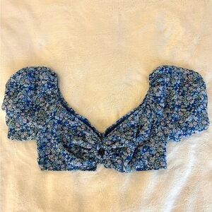Floral Blue Puff Sleeve Top